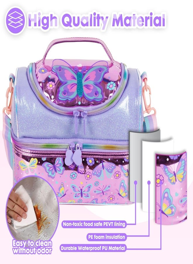 YOYTOO Kids Double Decker Cooler Insulated Lunch Bag, Back to School Large Meal Tote for Boys, Girls, Men, Women, with Adjustable Strap, Butterfly - Image 3
